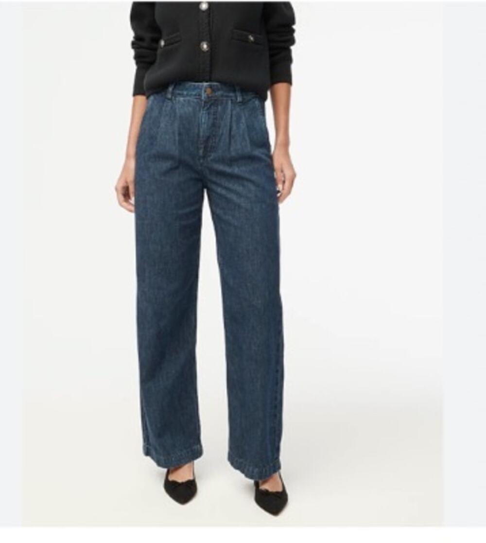 J. Crew Pleated Trouser Jeans - Dark Wash High Rise Wide Leg | Size 27